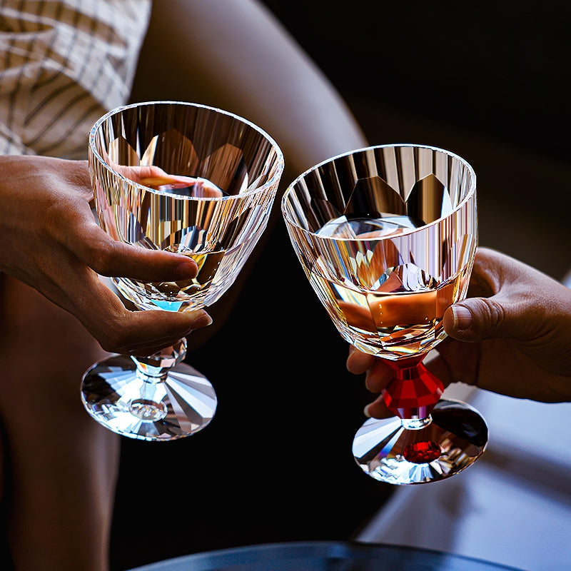 Handcrafted Edo Kiriko Crystal Prism wine glass, Japanese cut crystal stemware by Viko