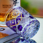 Handcrafted Edo Kiriko Violet Kohana Blossom whisky glass, Japanese cut crystal tumbler by Viko