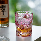 Handcrafted Edo Kiriko Ruby Nocturne whisky glass, Japanese cut crystal tumbler by Viko