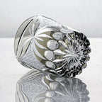 Handcrafted Edo Kiriko Inkstone Grey Butterfly whisky glass, Japanese cut crystal tumbler by Viko