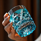 Handcrafted Edo Kiriko Kiku Suji whisky glass, Japanese cut crystal tumbler by Viko