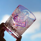 Handcrafted Edo Kiriko Ruby Nocturne whisky glass, Japanese cut crystal tumbler by Viko