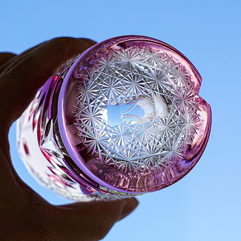 Handcrafted Edo Kiriko Ruby Nocturne whisky glass, Japanese cut crystal tumbler by Viko