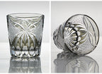 Handcrafted Edo Kiriko Inkstone Grey Butterfly whisky glass, Japanese cut crystal tumbler by Viko