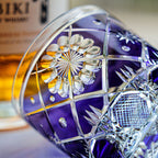 Handcrafted Edo Kiriko Violet Kohana Blossom whisky glass, Japanese cut crystal tumbler by Viko