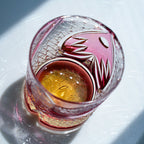 Handcrafted Edo Kiriko Ruby Nocturne whisky glass, Japanese cut crystal tumbler by Viko