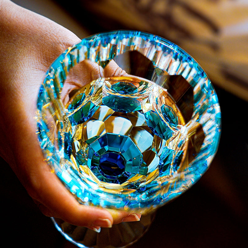 Handcrafted Edo Kiriko Crystal Prism wine glass, Japanese cut crystal stemware by Viko