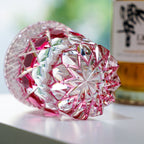 Handcrafted Edo Kiriko Rose Fluorite whisky glass, Japanese cut crystal tumbler by Viko