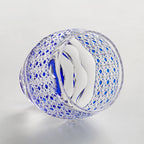 Handcrafted Edo Kiriko Midnight Blue Starburst whisky glass, Japanese cut crystal tumbler by Viko