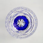 Handcrafted Edo Kiriko Midnight Blue Starburst whisky glass, Japanese cut crystal tumbler by Viko