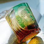 Handcrafted Edo Kiriko Fujin whisky glass, Japanese cut crystal tumbler by Viko