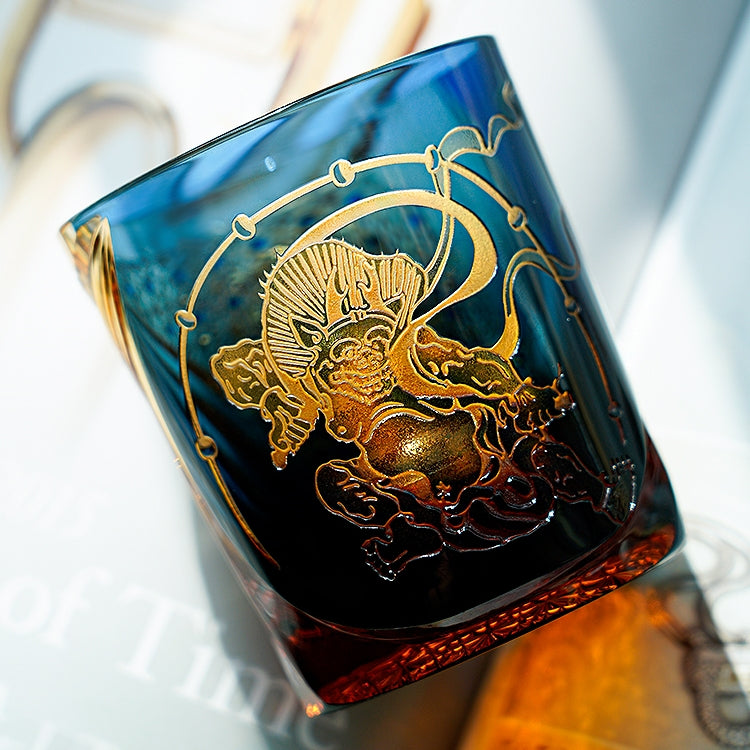 Handcrafted Edo Kiriko Raijin whisky glass, Japanese cut crystal tumbler by Viko