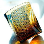 Handcrafted Edo Kiriko Raijin whisky glass, Japanese cut crystal tumbler by Viko
