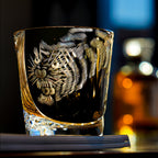 Handcrafted Edo Kiriko Kuro Tora whisky glass, Japanese cut crystal tumbler by Viko