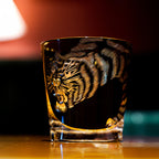 Handcrafted Edo Kiriko Kuro Tora whisky glass, Japanese cut crystal tumbler by Viko
