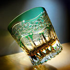 Handcrafted Edo Kiriko Emerald Prism whisky glass, Japanese cut crystal tumbler by Viko