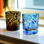 Handcrafted Edo Kiriko Crane Lightning whisky glass, Japanese cut crystal tumbler by Viko