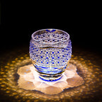 Handcrafted Edo Kiriko Midnight Blue Starburst whisky glass, Japanese cut crystal tumbler by Viko