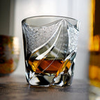 Handcrafted Edo Kiriko Inkstone Flame whisky glass, Japanese cut crystal tumbler by Viko