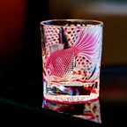 Handcrafted Edo Kiriko Taikan Rose Koi whisky glass, Japanese cut crystal tumbler by Viko