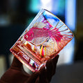 Handcrafted Edo Kiriko Taikan Rose Koi whisky glass, Japanese cut crystal tumbler by Viko