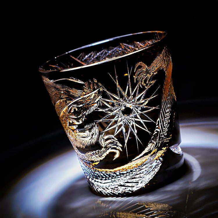Handcrafted Edo Kiriko Soaring Dragon whisky glass, Japanese cut crystal tumbler by Viko