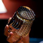 Handcrafted Edo Kiriko Kuro Tora whisky glass, Japanese cut crystal tumbler by Viko