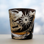 Handcrafted Edo Kiriko Soaring Dragon whisky glass, Japanese cut crystal tumbler by Viko