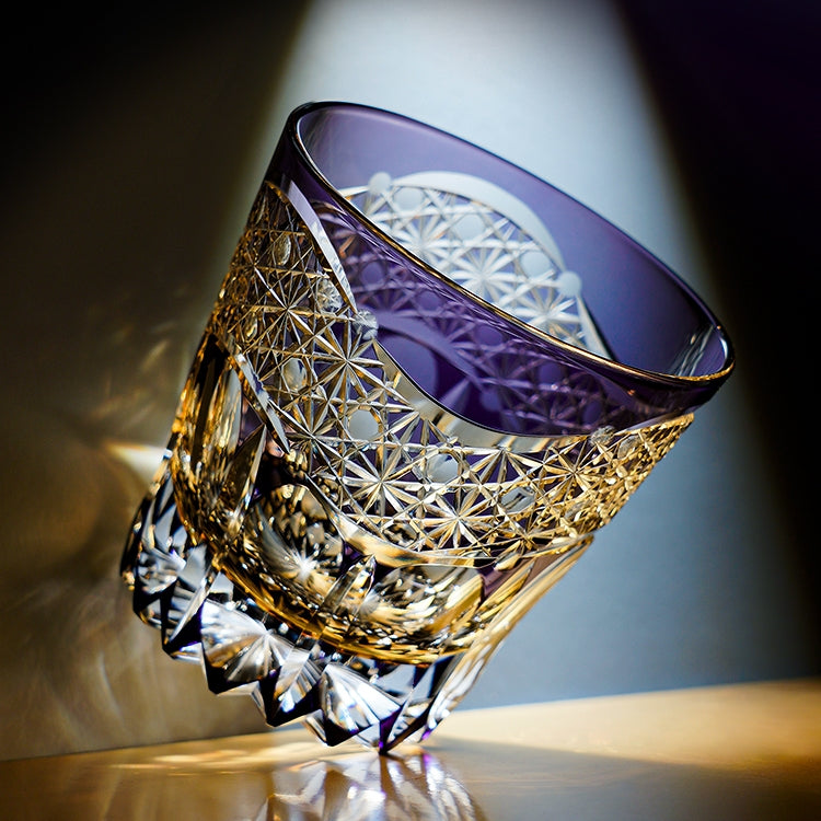 Handcrafted Edo Kiriko Amethyst Prism whisky glass, Japanese cut crystal tumbler by Viko