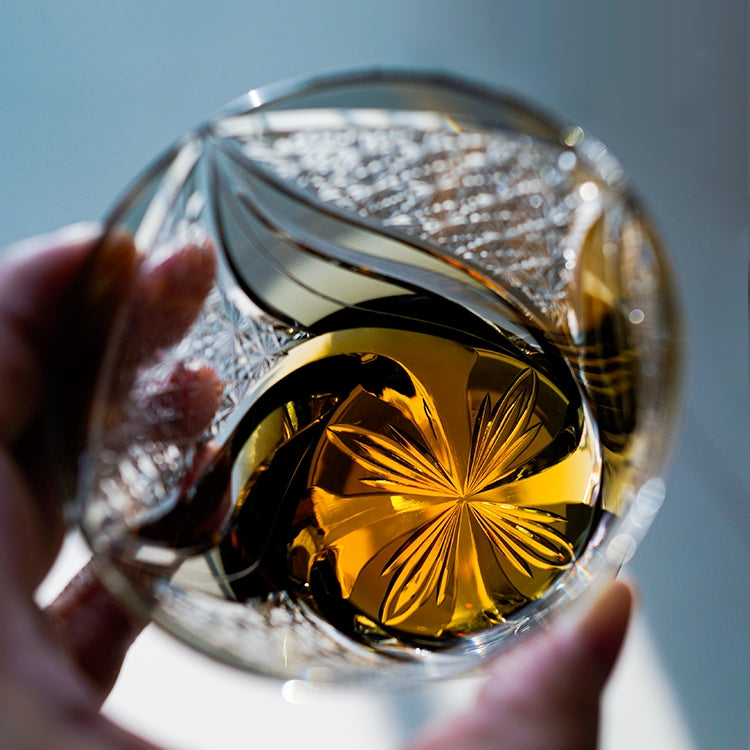 Handcrafted Edo Kiriko Inkstone Flame whisky glass, Japanese cut crystal tumbler by Viko