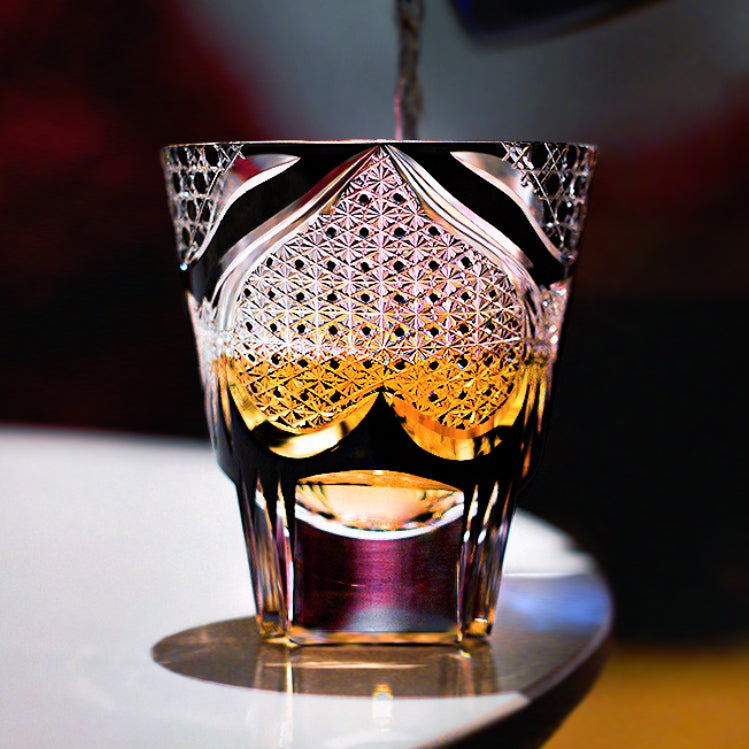 Handcrafted Edo Kiriko Spade Serenity whisky glass, Japanese cut crystal tumbler by Viko