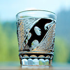 Handcrafted Edo Kiriko Midnight Asanoha whisky glass, Japanese cut crystal tumbler by Viko