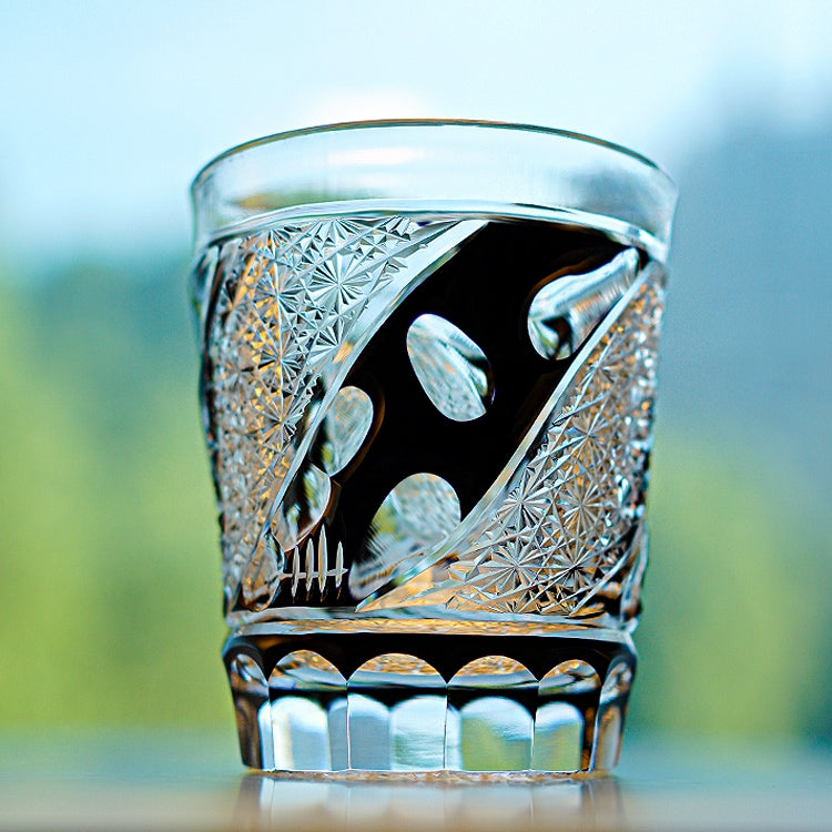 Handcrafted Edo Kiriko Midnight Asanoha whisky glass, Japanese cut crystal tumbler by Viko