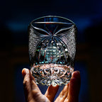 Handcrafted Edo Kiriko Inkstone Grey Butterfly whisky glass, Japanese cut crystal tumbler by Viko