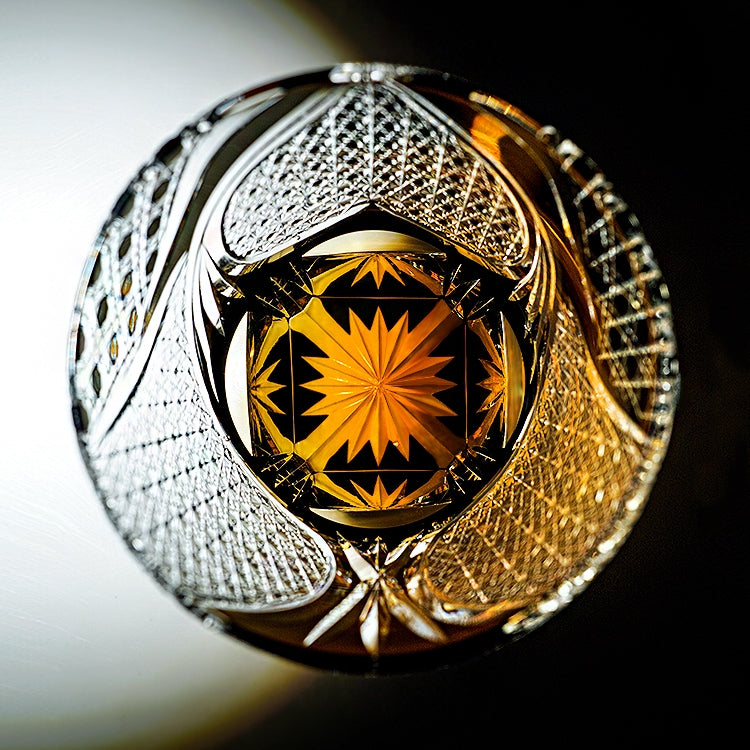 Handcrafted Edo Kiriko Spade Serenity whisky glass, Japanese cut crystal tumbler by Viko