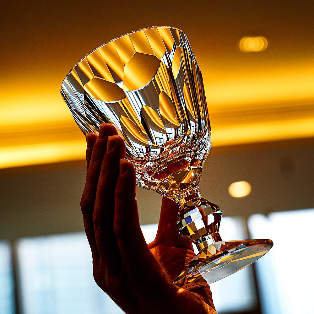Handcrafted Edo Kiriko Crystal Prism wine glass, Japanese cut crystal stemware by Viko