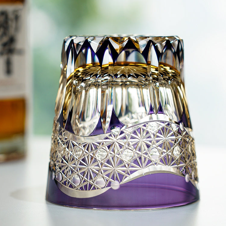 Handcrafted Edo Kiriko Amethyst Prism whisky glass, Japanese cut crystal tumbler by Viko