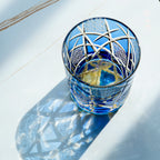Handcrafted Edo Kiriko Crane Lightning whisky glass, Japanese cut crystal tumbler by Viko