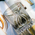 Handcrafted Edo Kiriko Inkstone Grey Butterfly whisky glass, Japanese cut crystal tumbler by Viko