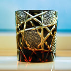Handcrafted Edo Kiriko Crane Lightning whisky glass, Japanese cut crystal tumbler by Viko