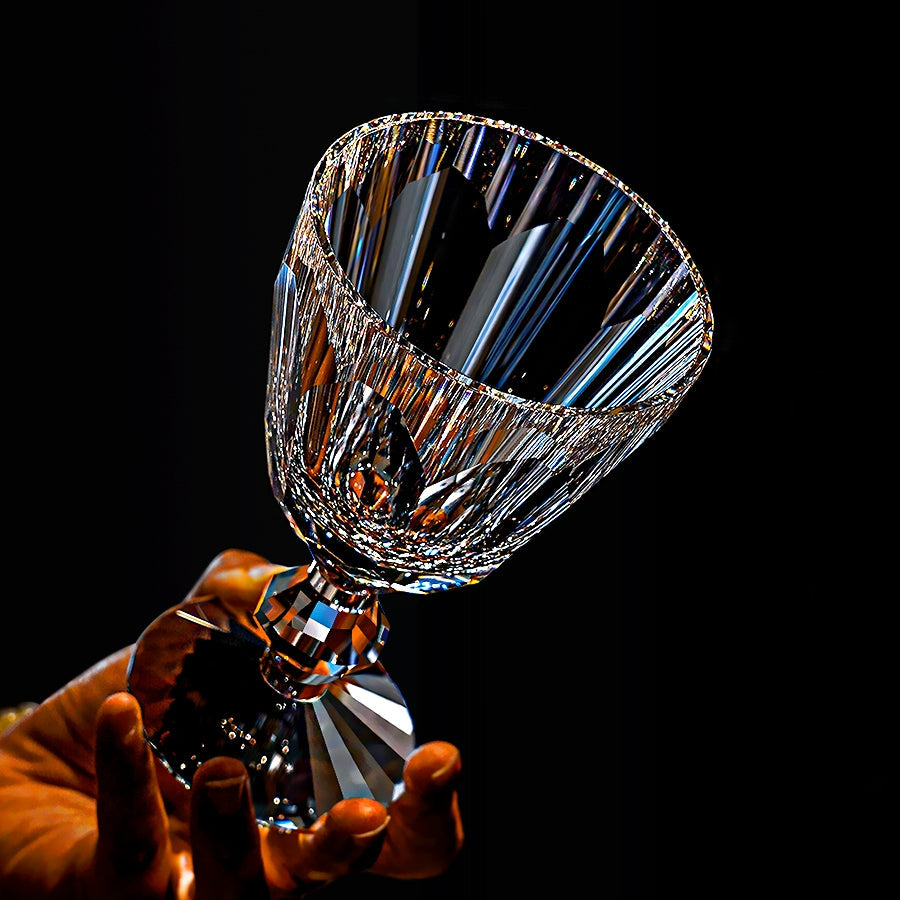 Handcrafted Edo Kiriko Crystal Prism wine glass, Japanese cut crystal stemware by Viko