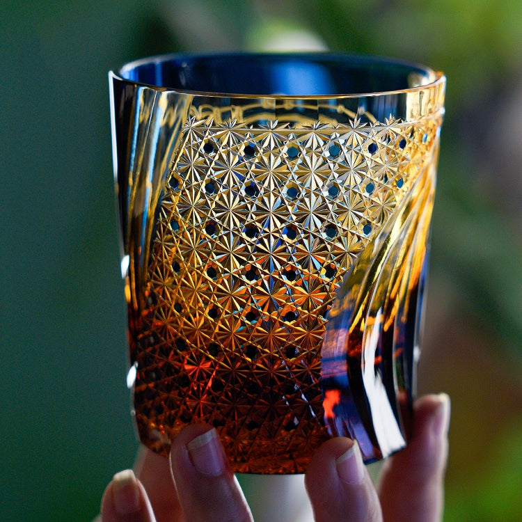 Handcrafted Edo Kiriko Raijin whisky glass, Japanese cut crystal tumbler by Viko