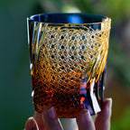Handcrafted Edo Kiriko Raijin whisky glass, Japanese cut crystal tumbler by Viko