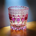 Handcrafted Edo Kiriko Rose Fluorite whisky glass, Japanese cut crystal tumbler by Viko
