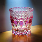 Handcrafted Edo Kiriko Rose Fluorite whisky glass, Japanese cut crystal tumbler by Viko