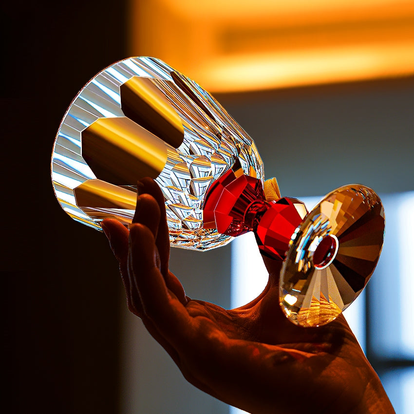 Handcrafted Edo Kiriko Crystal Prism wine glass, Japanese cut crystal stemware by Viko