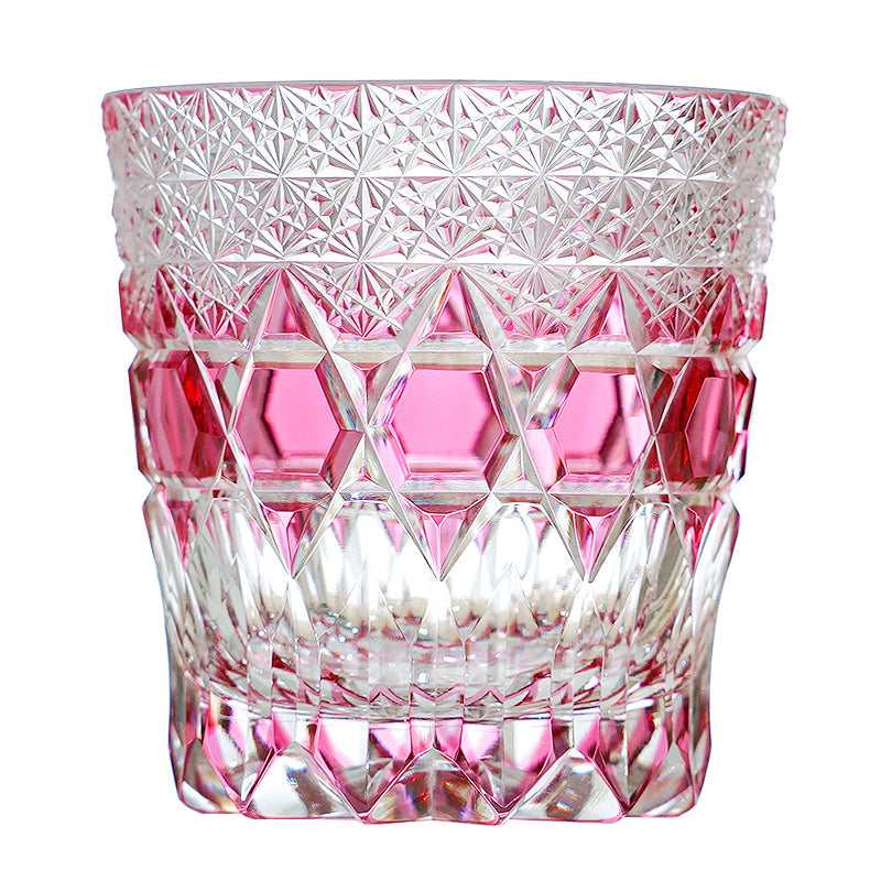 Handcrafted Edo Kiriko Rose Fluorite whisky glass, Japanese cut crystal tumbler by Viko