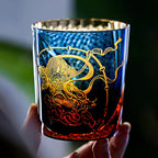 Handcrafted Edo Kiriko Raijin whisky glass, Japanese cut crystal tumbler by Viko