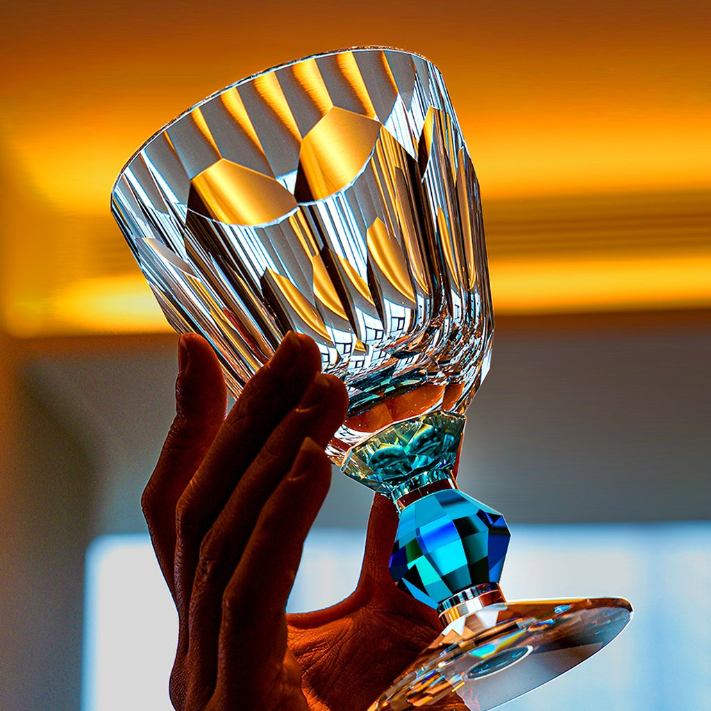 Handcrafted Edo Kiriko Crystal Prism wine glass, Japanese cut crystal stemware by Viko