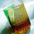 Handcrafted Edo Kiriko Fujin whisky glass, Japanese cut crystal tumbler by Viko